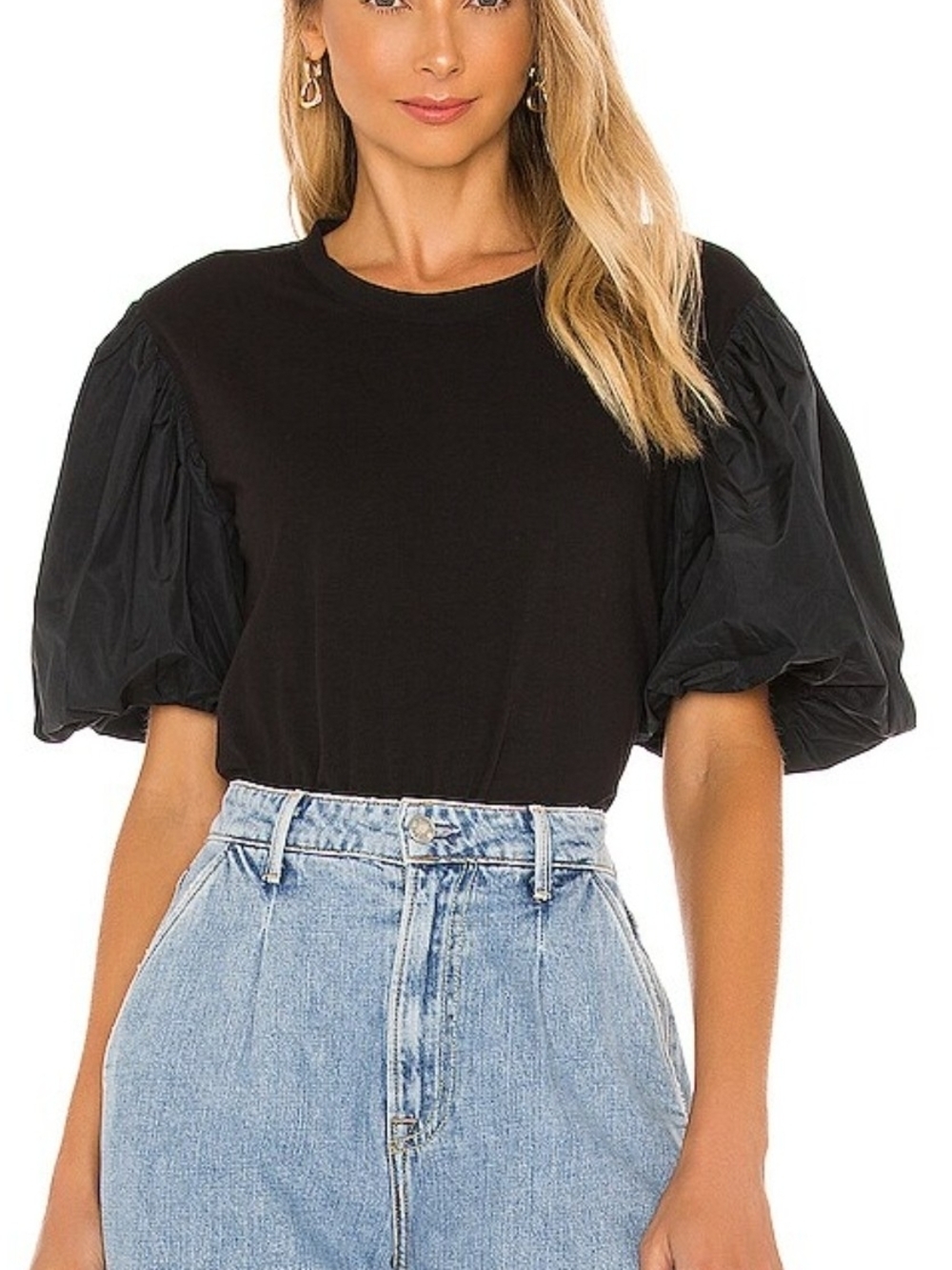 A.L.C. X Revolve Cassandra Voluminous Taffeta Puff-Sleeve Tee Black XS